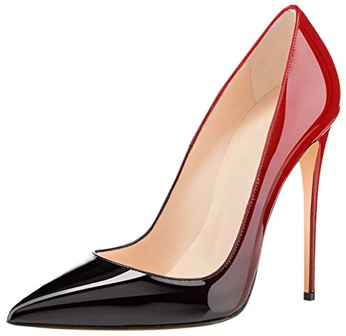 Elashe - Escarpins Femmes - Chaussures Stilettos - 12CM Talon Aiguille - Femme Chaussure Escarpin Talons Hauts Bout Fermé Noir-Rouge EU38