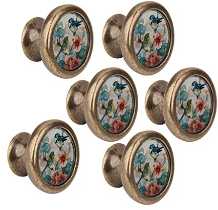 LOVIVER Lot de 6 Bouton de Meuble, Motif Oiseaux et Fleurs pour Armoires, Tiroirs, Coffre, Poignées avec Vis, Boutons Décoratifs Artisanat 36mm pour Meuble Cuisine