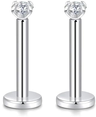 hengkaixuan 16G 2/3/4 mm kubisk zirkonia, G23 titan, internt gängade labret-dubbar, Monroe, läppstift, helix, brosk, tragus, örhängen, piercing, 1002, Titan