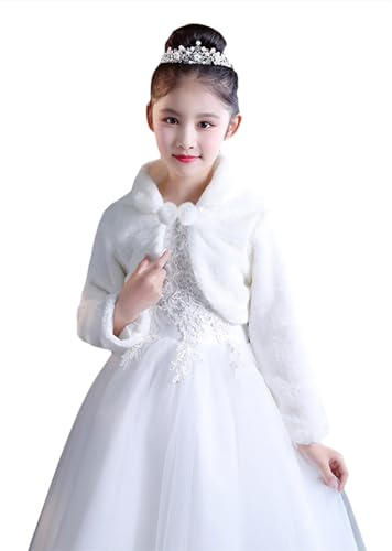 Ommda Cardigan Bolero Bambine Ragazze di Fiore,Bianca,L (9-10anni)