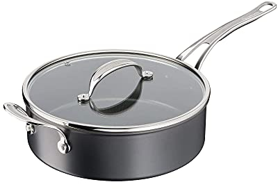 Tefal Jamie Oliver Cook's Classics Sautepan H9123344, antihaftbeschichtet, ofenfest, Induktion, Glasdeckel, genieteter Griff, harteloxiertes Aluminium, 26 cm Sautepfanne + Deckel, Schwarz