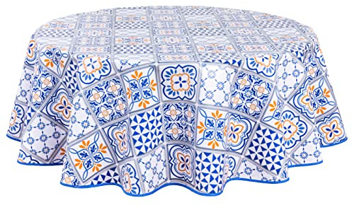 Home Direct Nappe Ronde en Toile cirée en PVC Facile à Nettoyer - Bleu, 155 cm x 61 cm