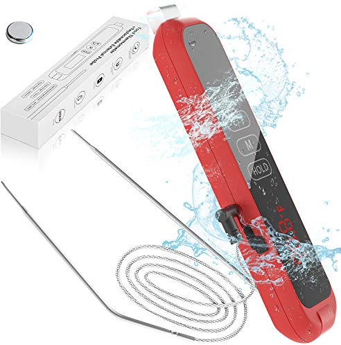 Meat Thermometer,Instant Read Food Thermometer,Dual Long Probe IPX6 Waterproof Digital Cooking Thermometer Auto On/Off Alarm Magnet Perfect for Kitchen Oven Water Milk BBQ Grill