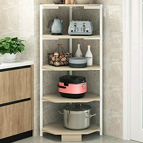 BAKAJI Scaffale Angolare 5 Ripiani Struttura in Metallo Piani in Legno Libreria Scaffalatura ad Angolo Multiuso Dimensione 40 x 40 x 120 cm design Moderno industriale (Bianco), Taglia unica