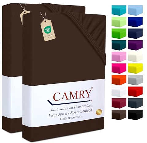 Camry Spannbettlaken 2er-Set 90x200cm - 100x200cm Dunkelbraun Baumwolle Jersey Oeko-Tex
