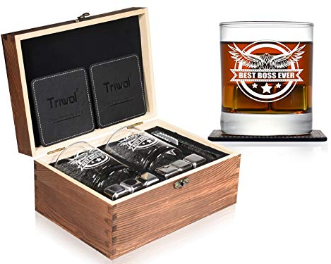 Best Boss Ever Whiskey Glassteine Geschenke für Chef, lustige Herren Weihnachten Geburtstag Geschenke für Chef Supervisor Office Administrator Mentor Manager Coach Friends