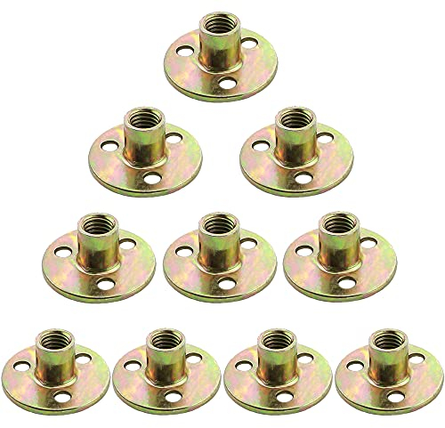 Pamtns 10 Stück Flanschkupplung M10 Kontermutter Verzinkt 3 Loch T Mutter Flanschmutter Hülsenmutter M10 Einschlagmutter T Mutter T-Nut zum Einschrauben Runde Basis Möbel Muttern