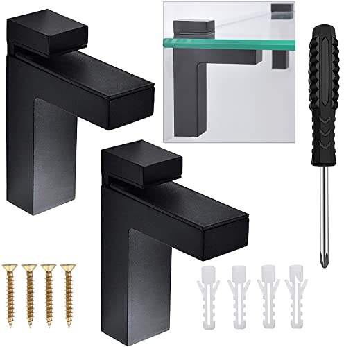 2 Stück Verstellbare Glas Regalbodenträger F Form(98 x 76mm) Regalträger Regalhalter Regalhalterung Badezimmer Regal Halterung Glasregal Halter Glashalter Wandhalterung für 5-30mm Dicke Regal(schwarz)