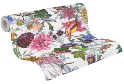 A.S. Création Blumentapete Bunt Lila Weiß Vliestapete Blumenoptik 381754 für Schlafzimmer 10,05x0,53m Made in Germany