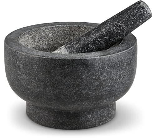 Cole & Mason Clavering 20cm Mortero de Piedra Para Cocina, Mortero y Mano, Gris Oscuro, Para Moler Especias y Hierbas, Granito, 2 Años de Garantía