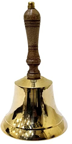 Nautische Handglocke mit Holzgriff, sehr laute Handglocke für Kinder und Erwachsene, Schule, Klassenzimmer (D-10,2 cm Höhe-17,8 cm, Messing & Braun)