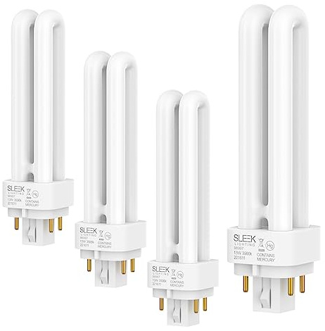 SleekLighting 13 Watt T4 Double Tube CFL 4 Pin G24Q-1 Base Light Bulb 3500K 800lm - Compact Fluorescent -Neutral White Light 4pack…