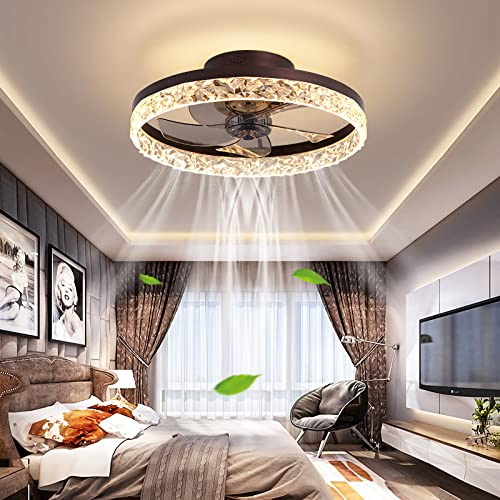YUNZI 19,7 Ventilatore da soffitto con Luce e Telecomando, LED 30 W Dimmerabile Lampada da soffitto Moderno Ventilatori a soffitto per Soggiorno Camera da Letto Illuminazione, 6 velocità, Marrone