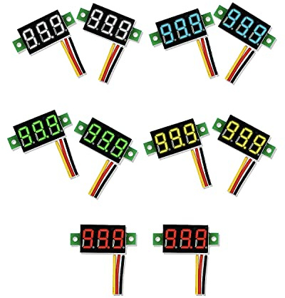 Sumklin 10PCS Mini DC Voltmeter 3-Wire DC 0-100V Voltage Tester 0.28 inch LED Panel 5 Colors Combined