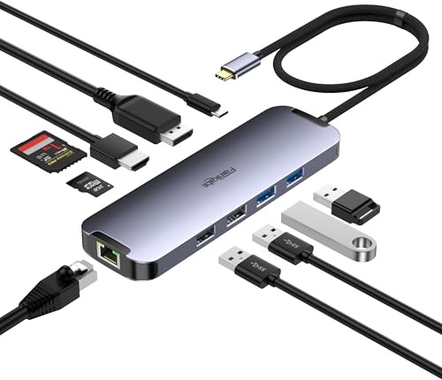 4K60 Hz HDMI USB C-hubb, USB C till DisplayPort-dockningsstation, Thunderbolt 3 USB-C-hubb, dockningsstation för bärbar dator, dubbla bildskärmar med Ethernet, PD, USB3.0, SD/TF-kortläsare