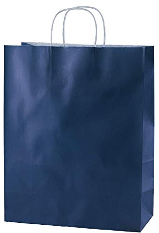 Thepaperbagstore 50 Sacchetti carta blu medi 25x11x31cm