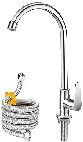Brushed Nickel Cold Water Faucet Only,SUS304 Stainless Steel Cold Water Kitchen Faucet Single Handle Single Hole Cold Water Faucet for Kitchen,Outdoor, Garden and Bar with Hose and Longer Thread Pipe