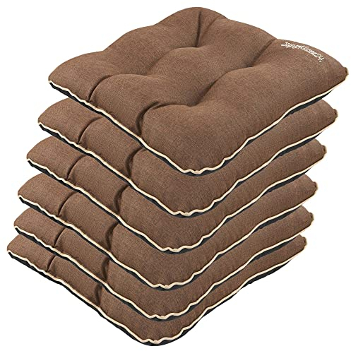 SuperKissen24. Stuhlkissen Outdoor - Sitzkissen für Stühle 6er Set 45x45 cm - Outdoor Kissen Wetterfest mit Füllung - Braun Leinen