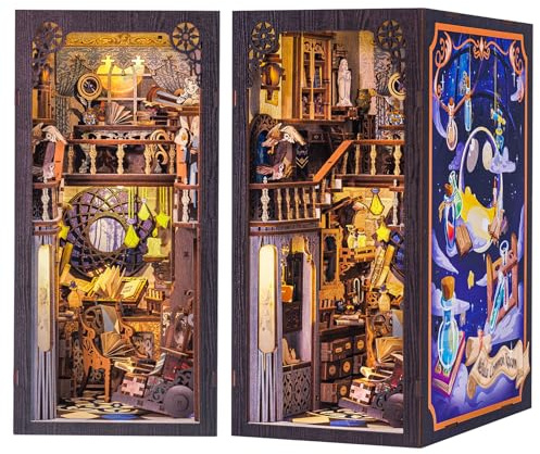 CUTEBEE DIY Book Nook Kit de Maison de Poupées Miniatures avec Meubles et Lumière LED,Puzzle 3D en Bois,Serre-Livres d'art,Kits de modèles pour Adultes à Construire(The Nebula Rest Room)