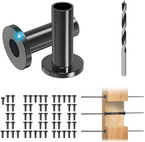 Steel DN Mate 100 Pack Stainless Steel Protector Sleeves for 1/8”, 5/32, 3/16 Wire Rope Cable, Black Cable Railing Kit Hardware for Wood Post, T316 Marine Grade DB58