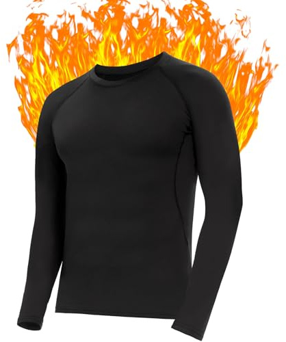 Kiiwah Termoöverdel för män, innerfleece, underkläder, undertröja, långärmad, termouterbyxor, långärmad skjorta, skidunderkläder, svart, M