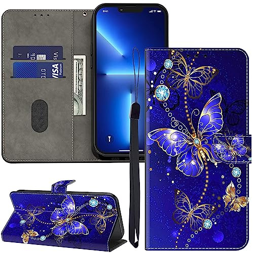 GLANDOTU Lederhülle für Samsung Galaxy S24 Ultra Hülle, Kartensteckplätzen Muster Flip Motive Wallet Handyhülle Tasche Case Schutzhülle Kompatibel mit Samsung S24 Ultra Hülle - Diamant-Schmetterling