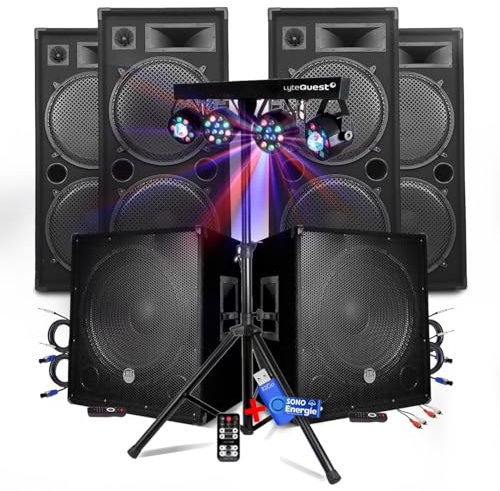 Pack Sono DJ BM Bmsonic Mega Basses Caissons bi-amplifié 18 2x1200W 4 HP 4x2000W - Portique Eclairage XPerformer+clé USB 32Go