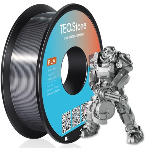 TEQStone Silk PLA Filament 1.75mm Silber 1KG, Maßhaltigkeit +/-0.02mm Spule Sauber Gewickelt 3D Drucker Filament Vakuumverpackung