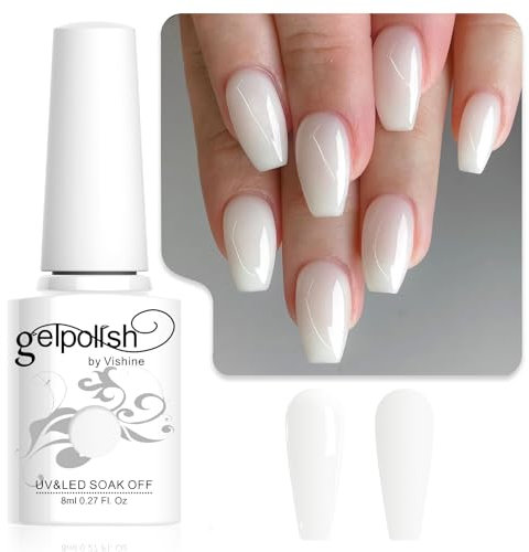 Vishine Semi-Permanenter Gel-Nagellack Milchig Weiß, Natürlicher Nude French Manicure Nagelkunst Gel Soak-Off UV LED 8ml