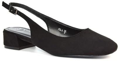 Women's Square Toe Slingback Court Shoes Ladies Block Heel Black Faux Suede Ankle Strap Dress Pumps Size 8