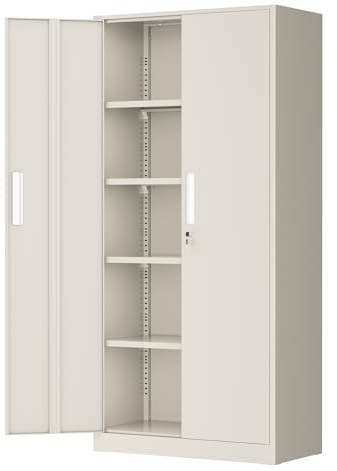 Greenvelly Metal Storage Cabinets, 72” Steel Garage Storage Cabinet with Doors and 4 Shelves, Metal Tool Cabinet, Steel Filing Cabinet for Home Office, Basement, Garage, School(Grey)