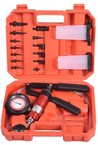 LXNEER 2 in 1 Brake Bleeder Kit Hand Held Vacuum Pump Pressure Tester Kit, One Man Vacuum and Pressure Pump Tester Brake Fluid Bleeding Kit for Car Motorcycle