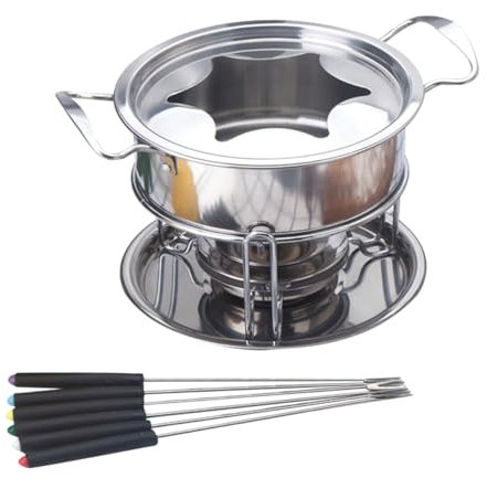 Garneck Ensemble de Fondue Au Chocolat de Capacité Marmite en Acier Inoxydable Accessoires pour Fondue Au Fromage Et Au Chocolat Brûleur à Gel Inclus