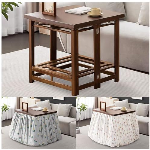 Mesa Kotatsu Plegable, Mesa de Trabajo, con Compartimento de Secado y Edredón Extraíble, Mesa Kotatsu para Calentar en Invierno, Calentador No Incluido,Marrón,80×80cm/31.5×31.5in