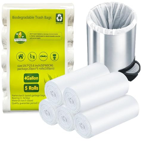 Sacchetti della spazzatura biodegradabili da 4 galloni - sacchetti per la spazzatura da bagno bianchi 100 conteggi cestino dei rifiuti da cucina non profumato da ufficio