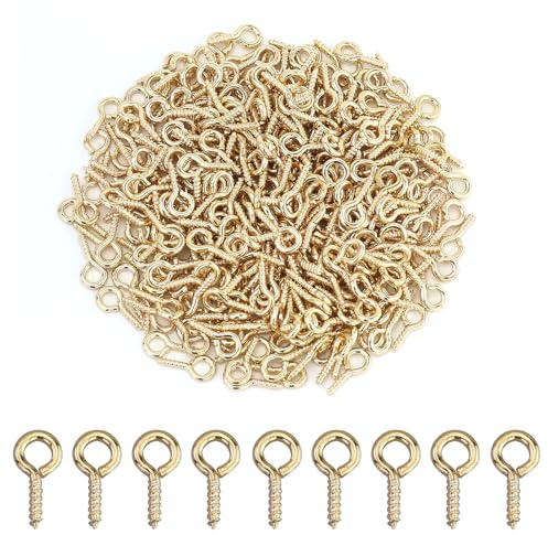 330 Stück 10mm Kleine Ösenschraube Mini Ösenschrauben Schrauboesen ösenschrauben Mit Holzgewinde Schraubhaken Edelstahl Ringschrauben für Schmuckherstellung DIY Kunsthandwerk Holz Basteln Möbel(Gold)