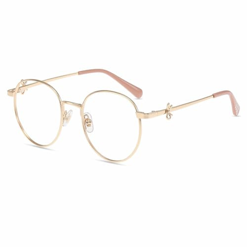 firmoo Blaulichtfilter Brille ohne Sehstärke Damen Schleifenknoten-Element Runde Computerbrille Bildschirmbrille Metallrahmen Brille