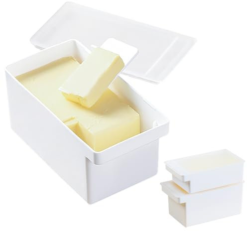 Lot de 2 beurriers avec couvercle et coupe-beurre, récipient à beurre en plastique avec poignées, portion précise du beurre, passe au lave-vaisselle, boîte de rangement pour fromage à beurre pour