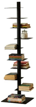 HARELA 9 Stufiges Drehbares Bücherregal, Unsichtbares Bücherregal Bodenstehendes, Vertikales Bücherregal, Bücherturm Freistehend Ecke Regal, DIY Offenes Bücherregal Für Dekor(Black)