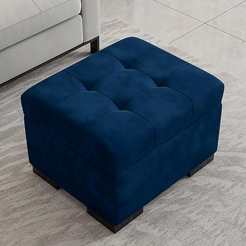 Blaue gepolsterte Sitzbank mit gepolstertem Sitzende der Bettbank mit Truhenaufbewahrung, Schuhbank für den Eingangsbereich, 40 cm