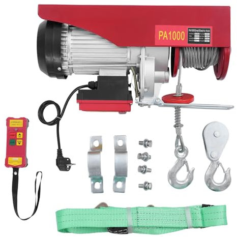 ROMYIX Elektrische Seilwinde Hebeleistung 1000kg,10m/min Hubgeschwindigkeit,Hubhöhe 12m,1800W Seilzug Motorwinde Kupfermotor Flaschenzug, Hebezug mit Kabelloser Fernbedienung (1000KG)