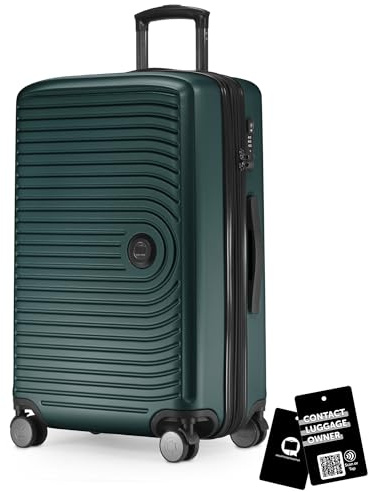 Hauptstadtkoffer Mitte - Mellanstor resväska hårdskal 68 cm expanderbar, resväska för incheckat bagage, TSA-lås, 4 dubbelhjul, rullväska, 88 L + Digital bagagetagg, Skogsgrön