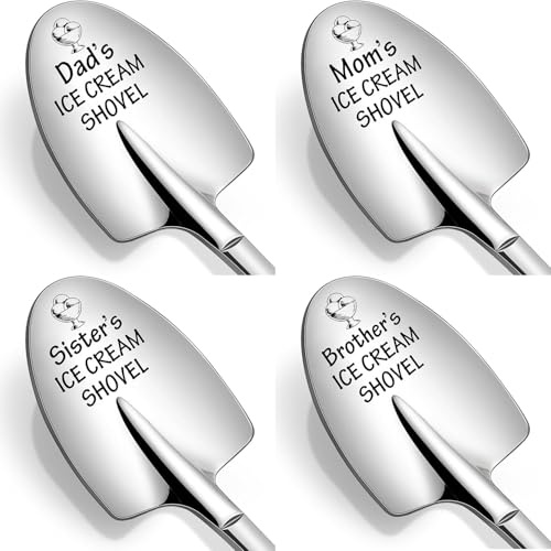4 Pcs Family Ice Cream Scoop Spoon Set, Father/Mother/Sister/Brother Gift, Novelty Kitchen Utensils with Gift - 6.1 Durable Food Grade Scoop Spoon for Ice Cream Party (White)