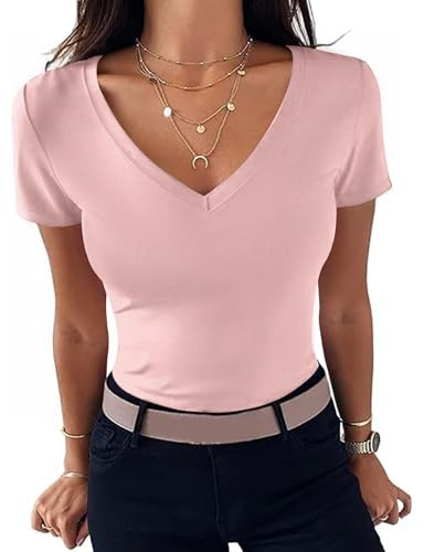 Totatuit T-Shirt Donna con Scollo a V Maglietta a Maniche Corte Estivo Tops a Elegante Tinta Unita Basic Y2K Shirt Casual Sexy