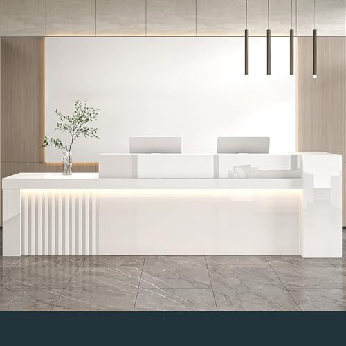 Snaweo Empfangstheke mit LED-Beleuchtung, Thekentisch für Rezeptionstheke, Lobbys, Schönheitssalons, Einzelhandel, große Empfangstresen für Geschäfte, Kliniken, Büros(White L,120cm/47in)