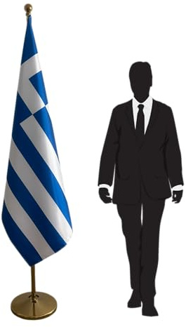 Drapeau Grèce avec pied et mât – drapeau officiel protocolaire et institutionnel pour ambassades, consulats, universités, collectivités locales, conférences, cérémonies diplomatiques. Code CN7-GR