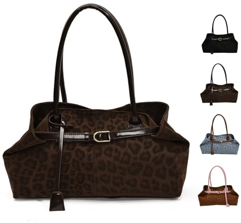 Xiyocadt Wildleder-Leopardenmuster Handtasche Damen,Tote Bag Groß Shopper Tasche Shoulder Bag mit Magnetverschluss, Schultertasche Damen-Shopper für College Schule Arbeit Reisen Shopping