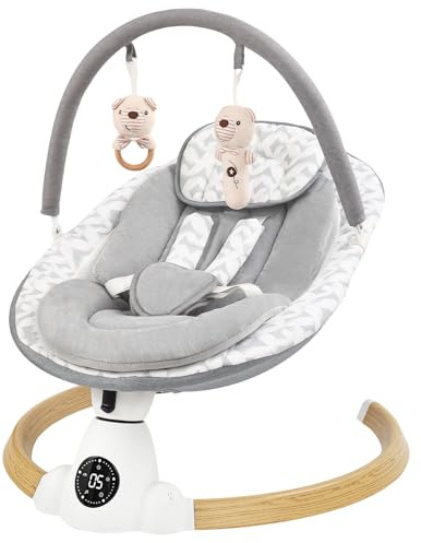 Baby Bouncer for Infants with 5 Swing Speeds, Portable Baby Bouncer, Remote Control & Touch Panel, 5-Point Harness,Indoor & Outdoor Use,Grey