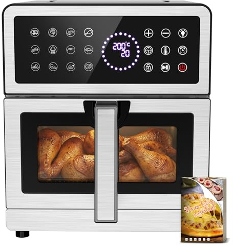 Freidora de Aire 8L XXL | Freidora Aire Arriba/Abajo Doble Resistencia, Freidora Sin Aceite Ventana y Luz Integrada 12 Programas 2150W Cuerpo Metálico, Air Fryer con Receta Máx 200℃ Apto Uso Familiar