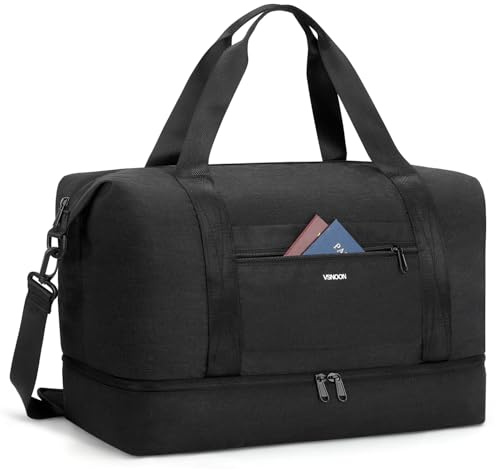 VSNOON Sac Cabine Avion 40x30x20, 25L Pliable Sac De Voyage avec Compartiment Chaussures, Résistant à l'eau Bagage Cabine 40x30x20 pour Femme et Homme, Bagages Cabine pour Week-End, Les Sports, Noir